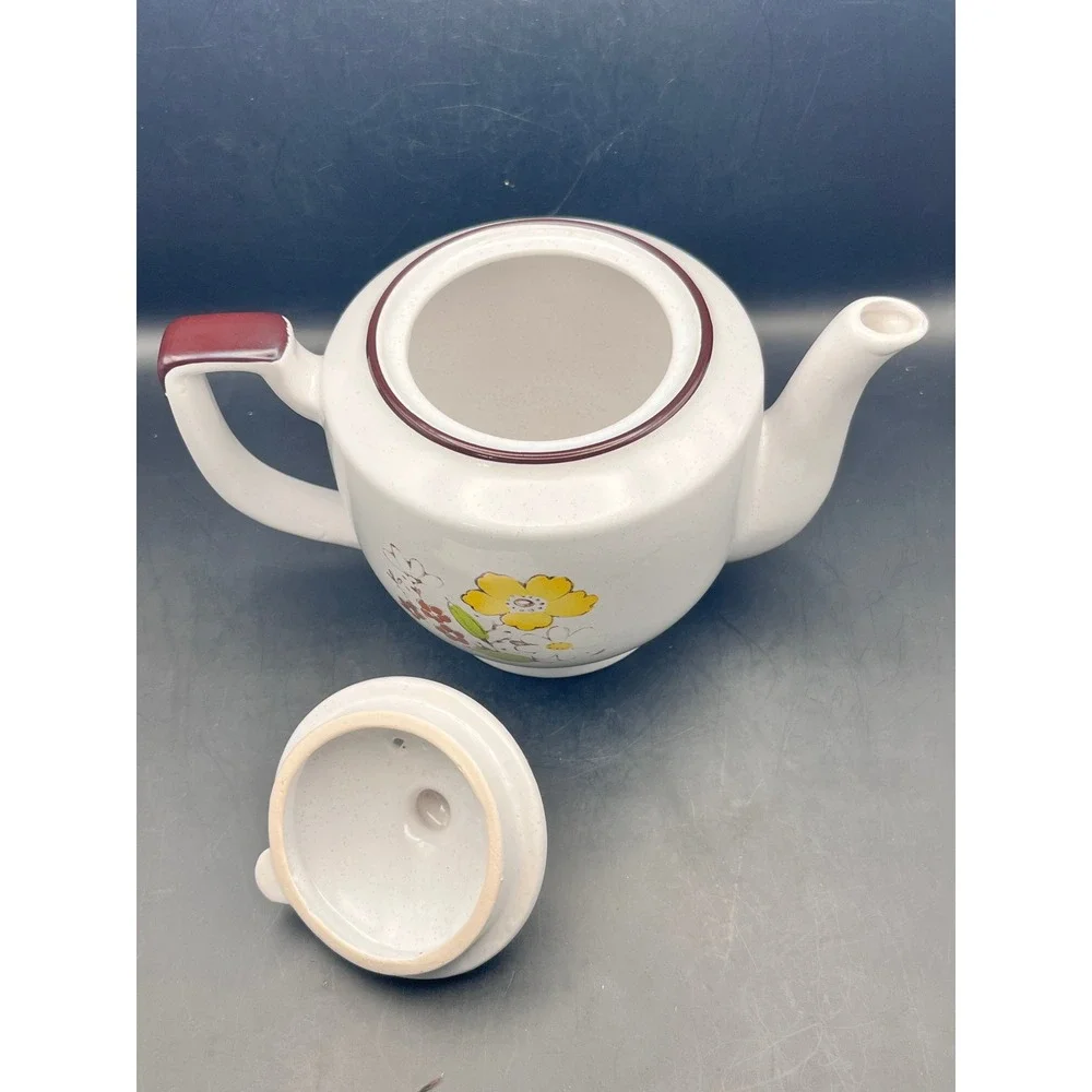 Vtg JMP Casualstone Japan Stoneware‎ Teapot Decorated Floral Daisy Retro 1970s